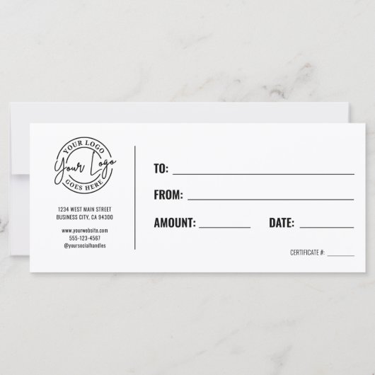 Logo Modern Black Gold Business Gift Certificate (裏面)