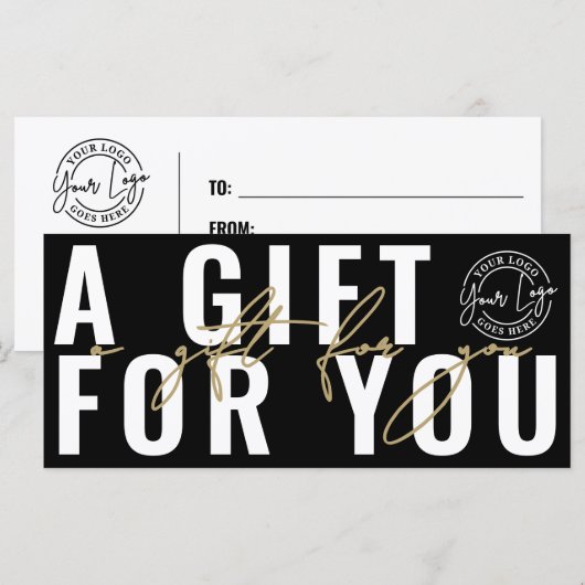 Logo Modern Black Gold Business Gift Certificate (正面/裏面)