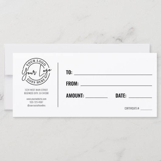Logo Modern Black Gold Business Gift Certificate (裏面)