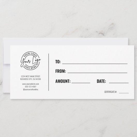 Logo Modern Black Gold Business Gift Certificate 招待状 (裏面)