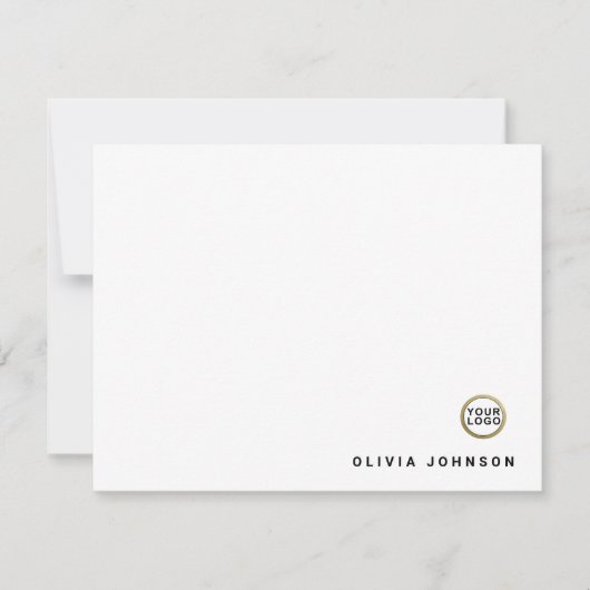 Logo Monogram Name Minimal White Flat Note Card ノートカード (正面)