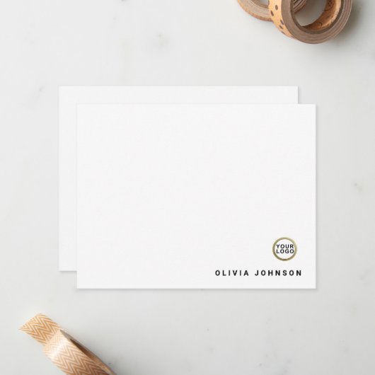 Logo Monogram Name Minimal White Flat Note Card ノートカード (正面/裏面インサイチュ)