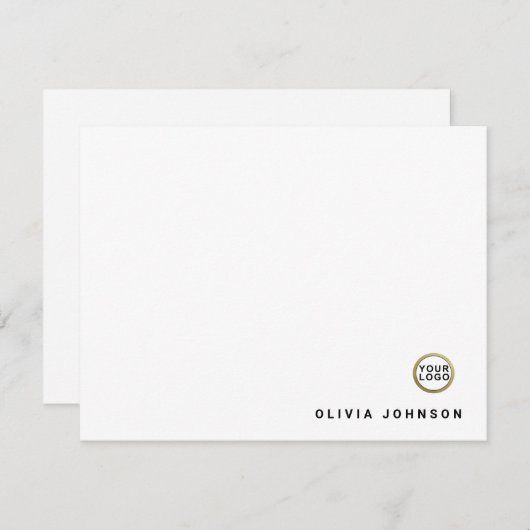 Logo Monogram Name Minimal White Flat Note Card ノートカード (正面/裏面)