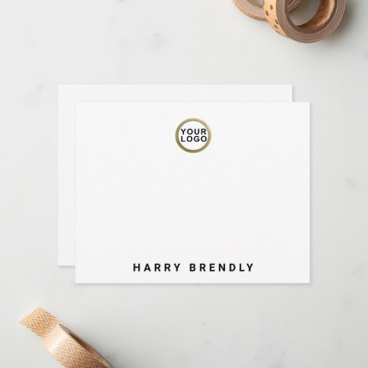 Logo Monogram Name Minimalist White Flat Note Card ノートカード (正面/裏面インサイチュ)
