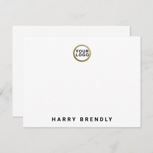 Logo Monogram Name Minimalist White Flat Note Card ノートカード (正面/裏面)
