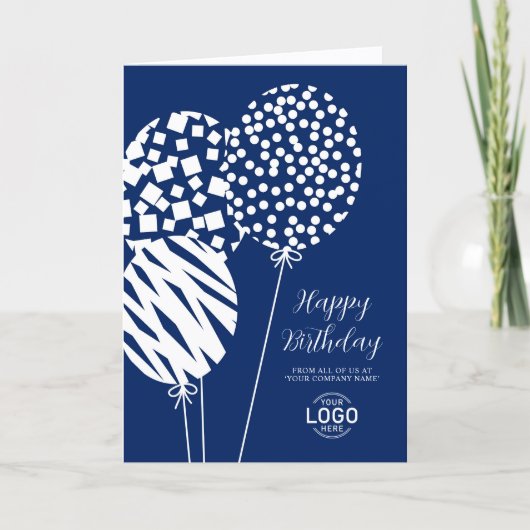 Logo Navy Blue Balloons Corporate Birthday Card シーズンカード (正面)