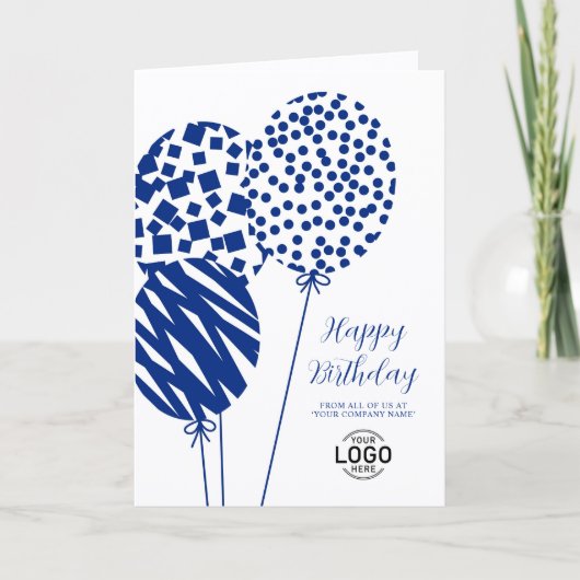 Logo Navy Blue Balloons Corporate Birthday Card シーズンカード (正面)