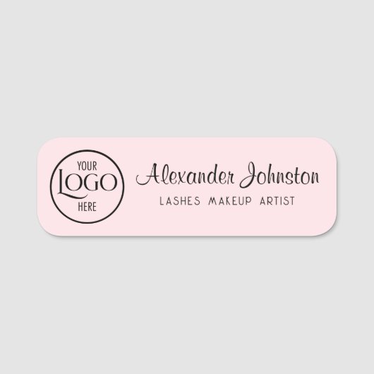 Logo on Pink Black Script Lash Makeup Artist 名札 (正面)