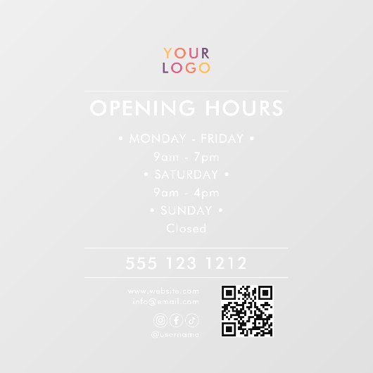 Logo Open Hours QR Code Business ウィンドウサイン (シート)