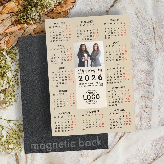 Logo Photo Beige Calendar 2026 Magnetic Card マグネット招待状