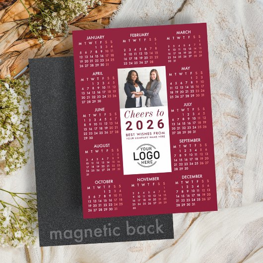 Logo Photo Burgundy Calendar 2026 Magnetic Card マグネット招待状