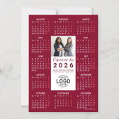 Logo Photo Burgundy Calendar 2026 Magnetic Card マグネット招待状 (正面)