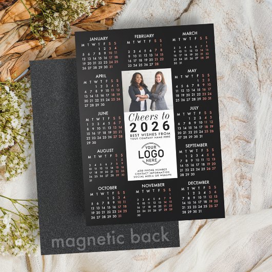 Logo Photo Info Black Calendar 2026 Magnetic Card マグネット招待状