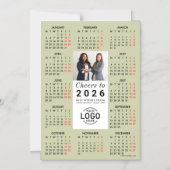 Logo Photo Sage Green Calendar 2026 Magnetic Card マグネット招待状 (正面)