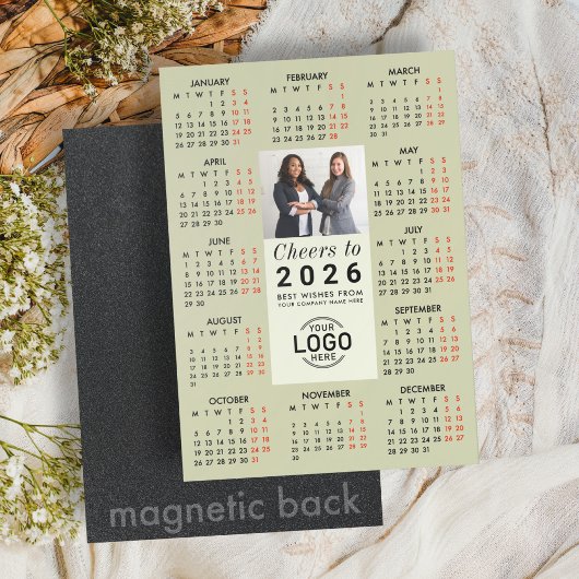 Logo Photo Sage Green Calendar 2026 Magnetic Card マグネット招待状