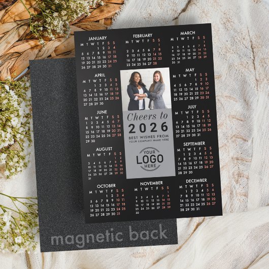 Logo Photo Sleek Black Calendar 2026 Magnetic Card マグネット招待状