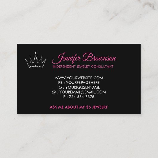 Logo Pink Crown Jewelry Accessories Thank You 名刺 (裏面)