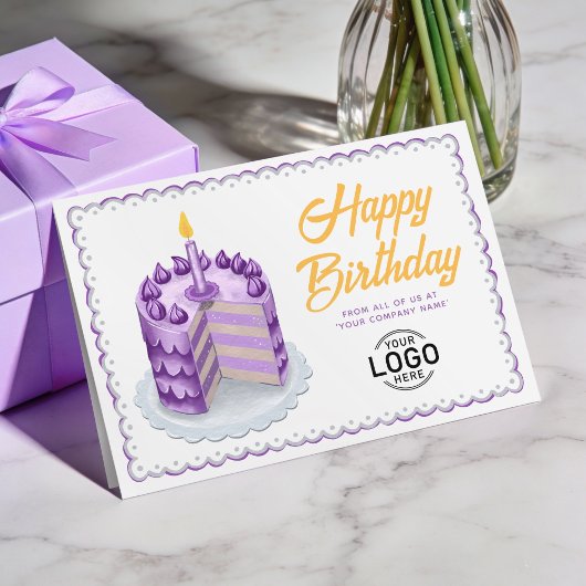 Logo Purple Grey Vintage Cake Business Birthday カード