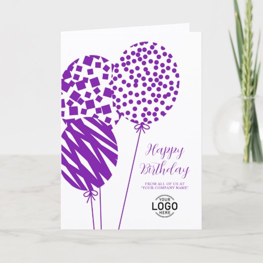 Logo Purple White Balloons Corporate Birthday Card シーズンカード (正面)