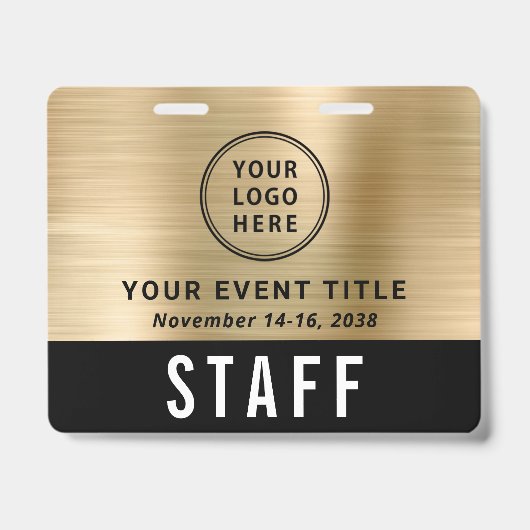 Logo QR Code Black Gold Event Access Pass バッジ (正面)