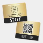 Logo QR Code Black Gold Event Access Pass バッジ (正面＆裏面)