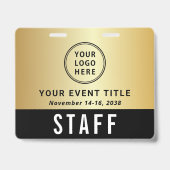 Logo QR Code Black Gold Event Access Pass バッジ (正面)