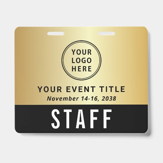 Logo QR Code Black Gold Event Access Pass バッジ (正面)