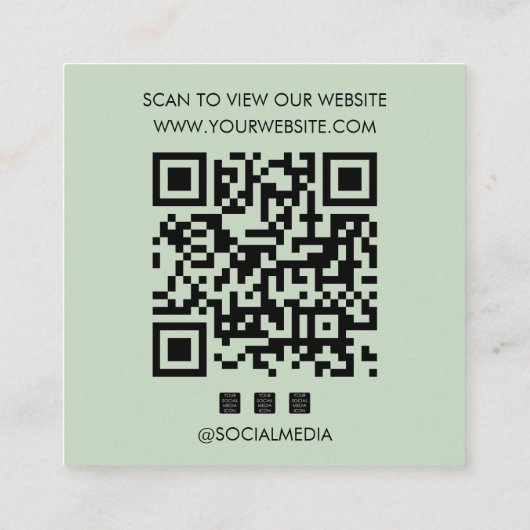 Logo Sage Green QR Code Website Social Media スクエア名刺 (裏面)