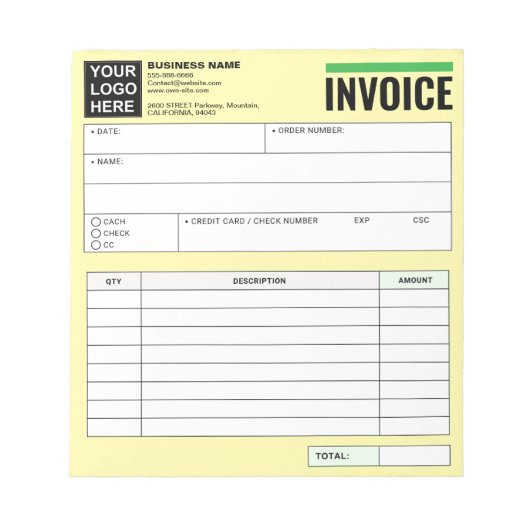 Logo, Sales Receipt Order Forms, Invoice Booklet ノートパッド (正面)