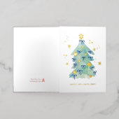 Logo Simple Christmas Tree Blue Ribbons Business 箔シーズンカード (外側レイダウン)