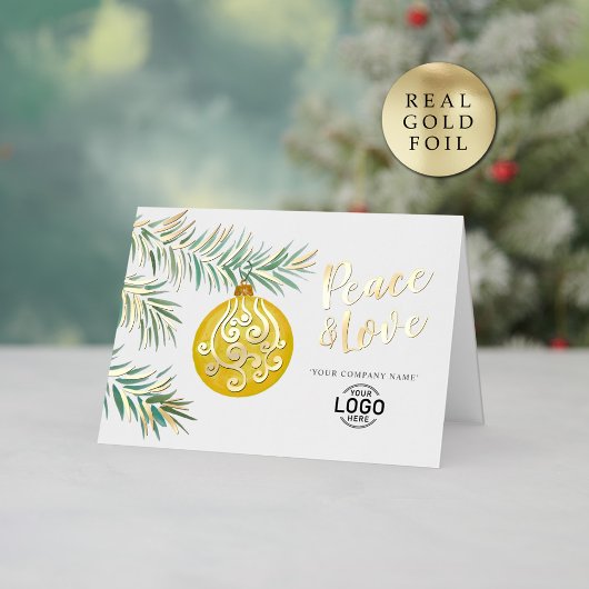 Logo Simple Christmas Yellow Decor Business 箔シーズンカード