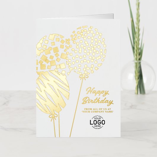 Logo Three Playful Balloons Business Birthday 箔シーズンカード (正面)