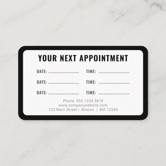 Logo Upload Modern Simple Appointment Black 名刺 (裏面)