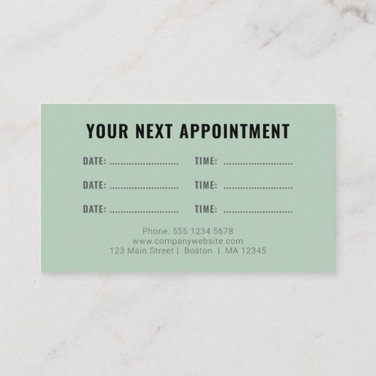 Logo Upload Modern Simple Appointment Olive Green 名刺 (裏面)