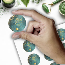 Logo Vintage Emerald Green Gold  Black Thank you ラウンドシール