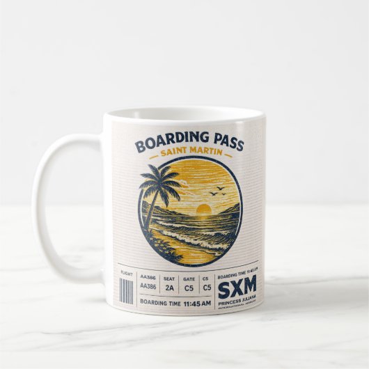 Logo Voyage Saint Martin SXM Vintage コーヒーマグカップ (左)