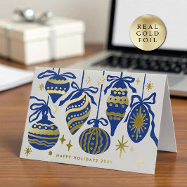 Logo Whimsical Navy Blue Decor White Business Gold 箔シーズンカード