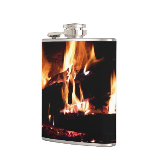 Logs in the Fireplace Warm Fire Photography フラスク (左)