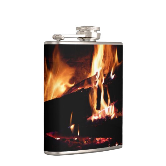 Logs in the Fireplace Warm Fire Photography フラスク (右)