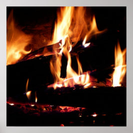 Logs in the Fireplace Warm Fire Photography ポスター