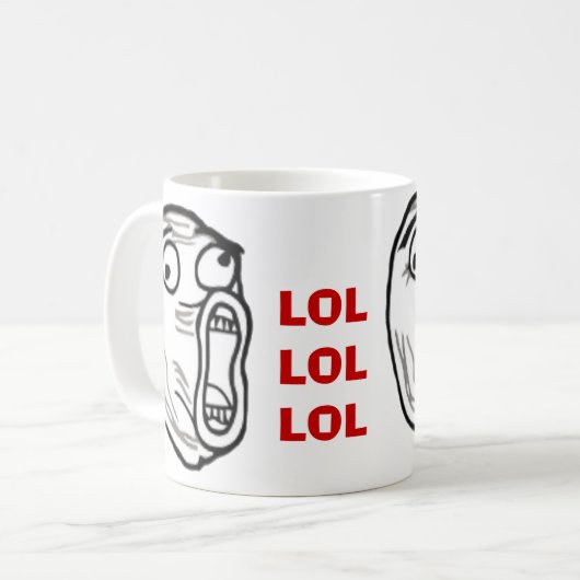 LOLの人の激怒の顔の漫画のインターネットのミームは襲います コーヒーマグカップ (正面左)