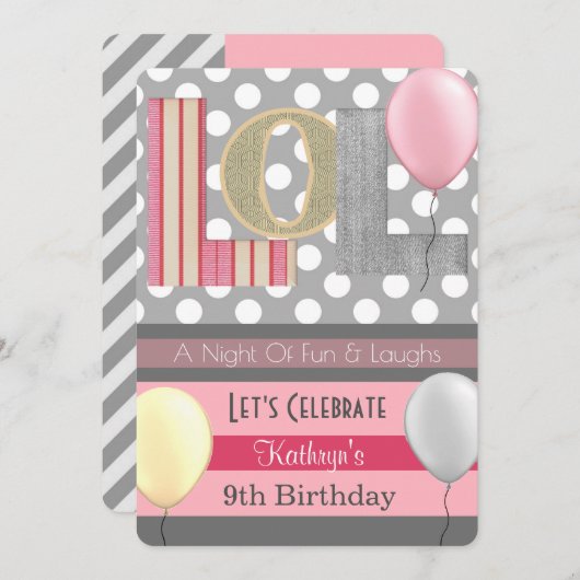 "LOL"ガールスランバーパーティー誕生日 招待状 (正面/裏面)