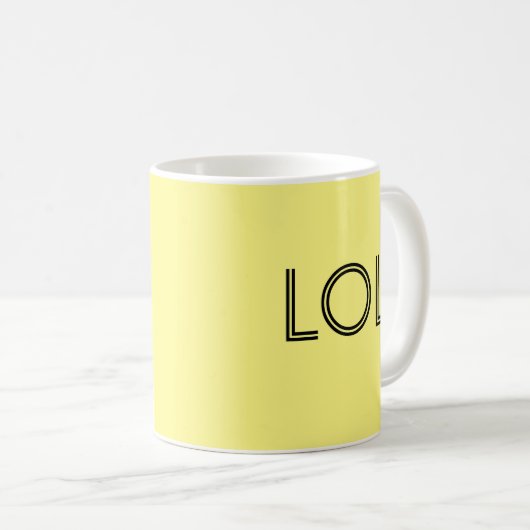 "LOL" "FFS"の最小主義の黄色く黒いおもしろいか気違い コーヒーマグカップ (正面右)