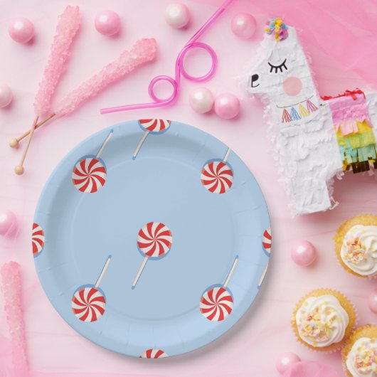 Lollipop Sweet Candy Blue Kids Birthday Party ペーパープレート (パーティー)