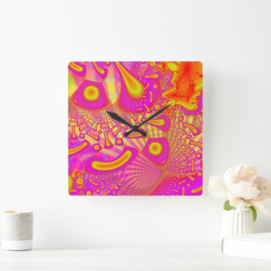 LollyPoPの3Dによって溶かされるガラスフラクタル スクエア壁時計 (ホーム)