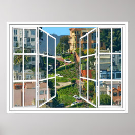 Lombard Street White 24 Pane Open Window Poster ポスター