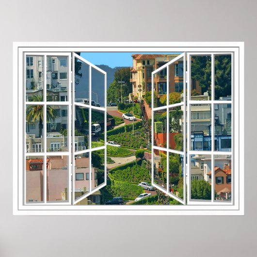 Lombard Street White 24 Pane Open Window Poster ポスター (正面)