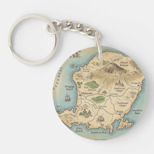 Lombok Indonesia Island Map Tropical Keychain キーホルダー (正面)