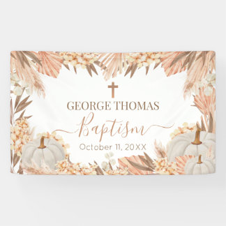 Lona Floral Boho Pampas White Pumpkin baptism 横断幕