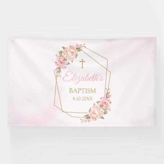 Lona Geometric Pink Floral Baptism Backdrop 横断幕 (横)